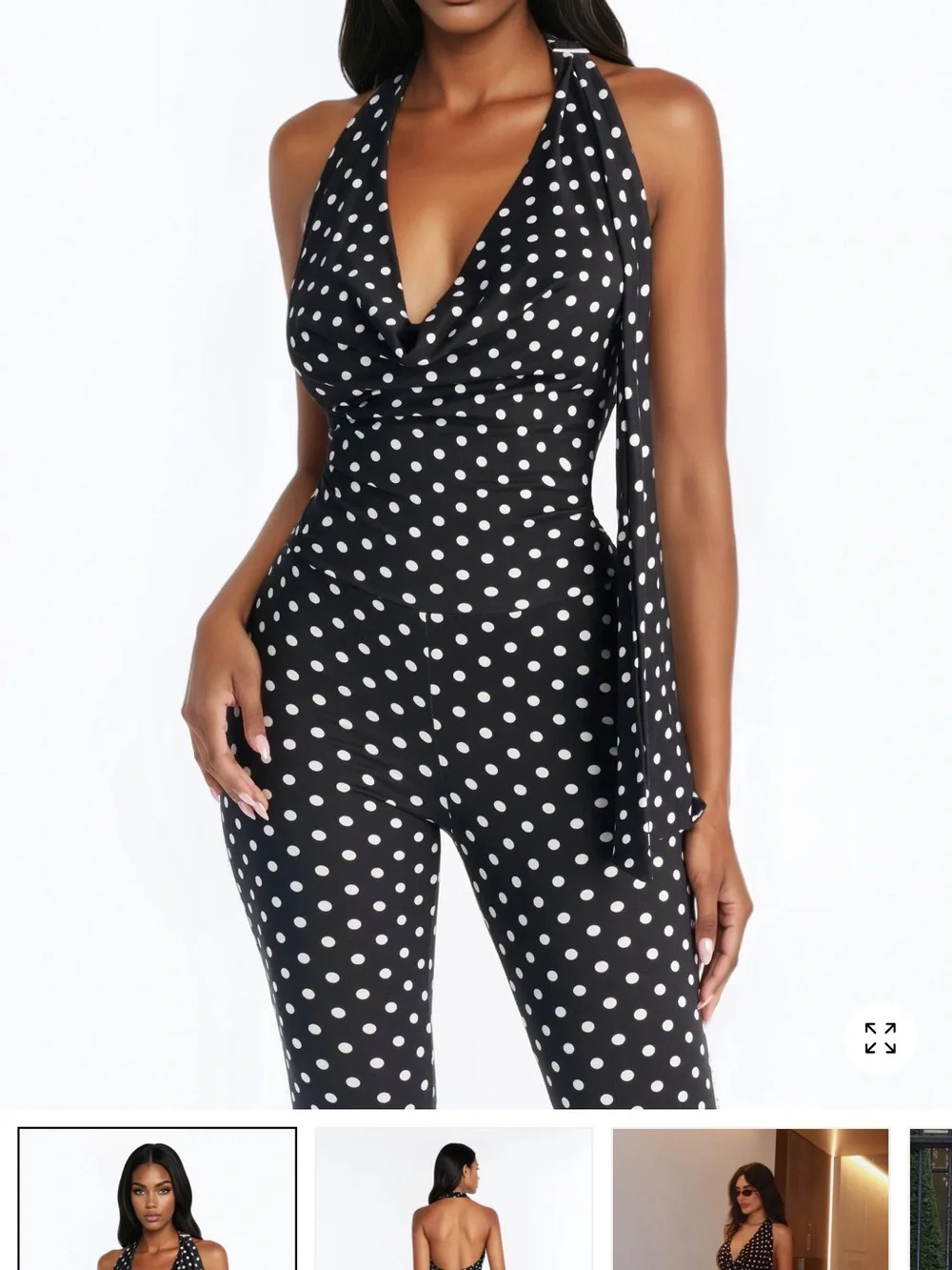 Fashion Nova Black & White Polka Dot Cropped Jumpsuit
